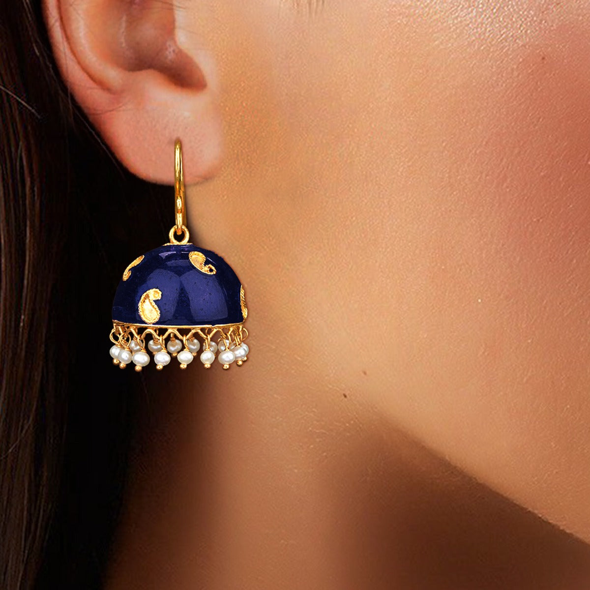 Blue Globe Gold Jhumka