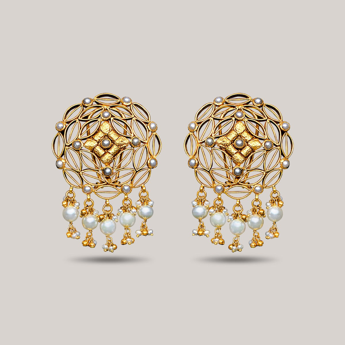 Lattice Work Gold Earrings