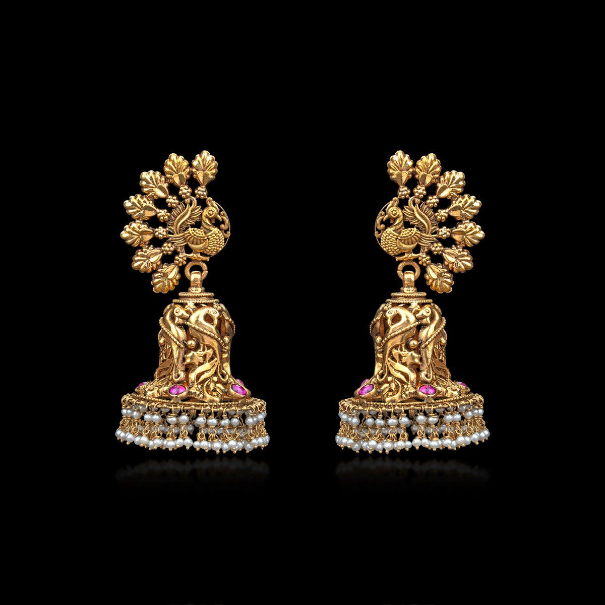 Peacock Temple Gold Jhumka