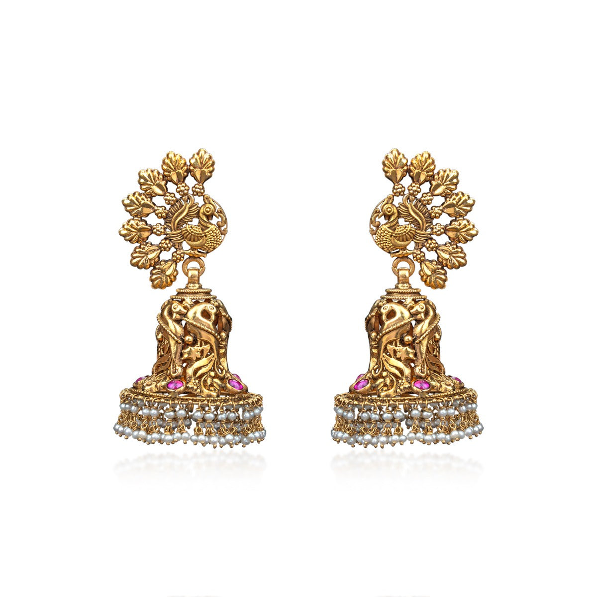 Peacock Temple Gold Jhumka