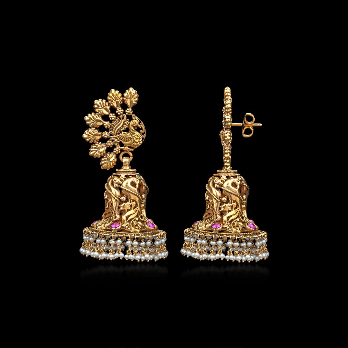 Peacock Temple Gold Jhumka