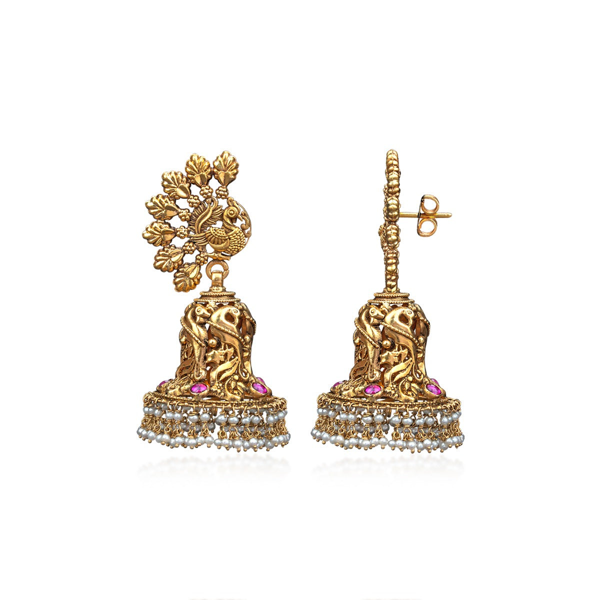 Peacock Temple Gold Jhumka