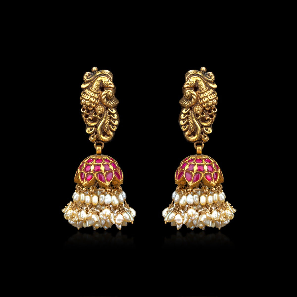 Peacock Temple Gold Jhumka