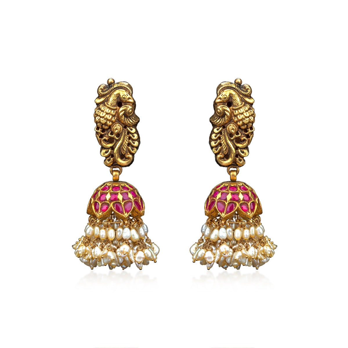 Peacock Temple Gold Jhumka