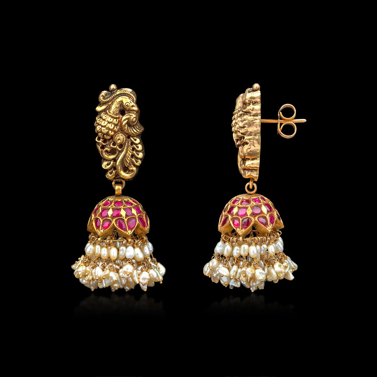 Peacock Temple Gold Jhumka