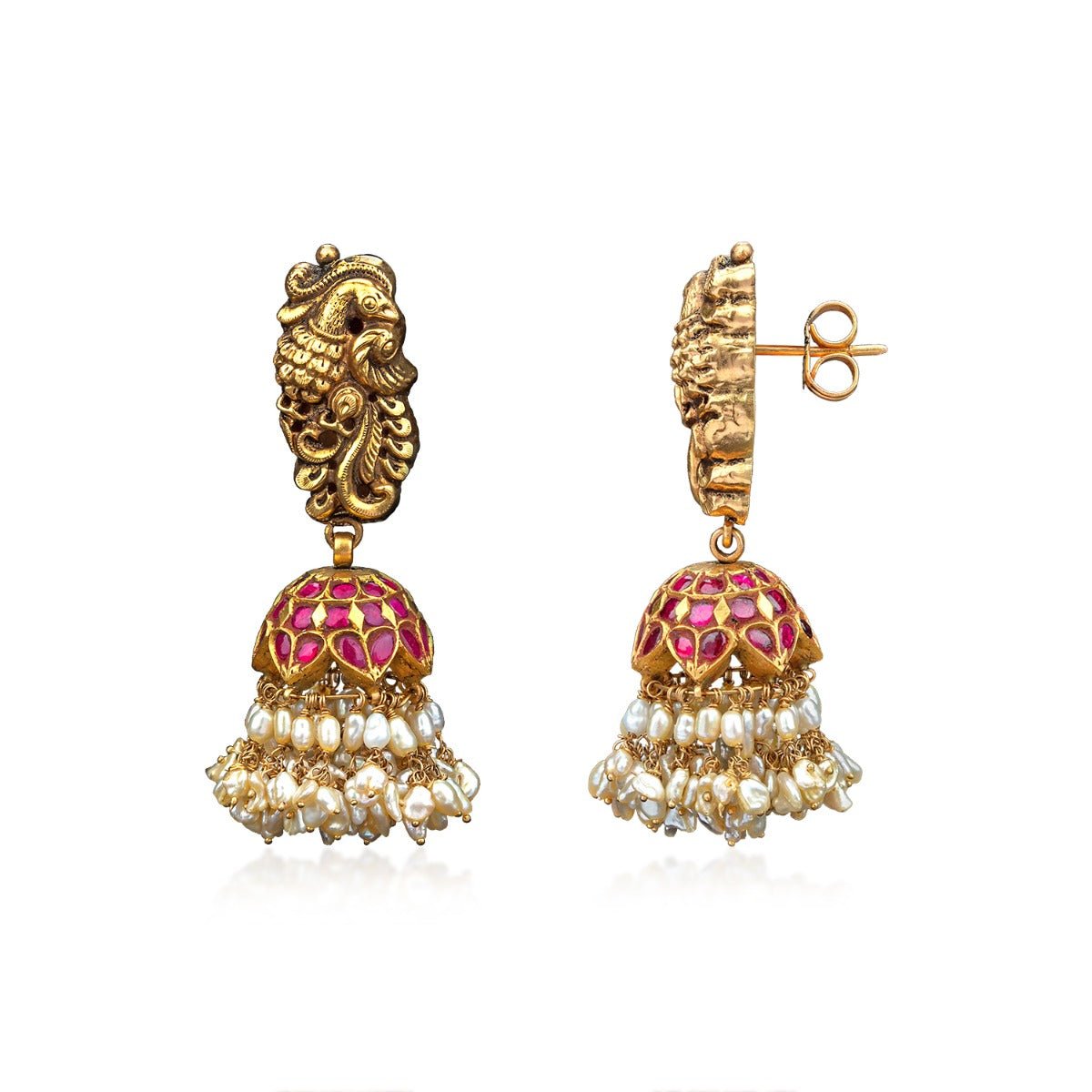 Peacock Temple Gold Jhumka