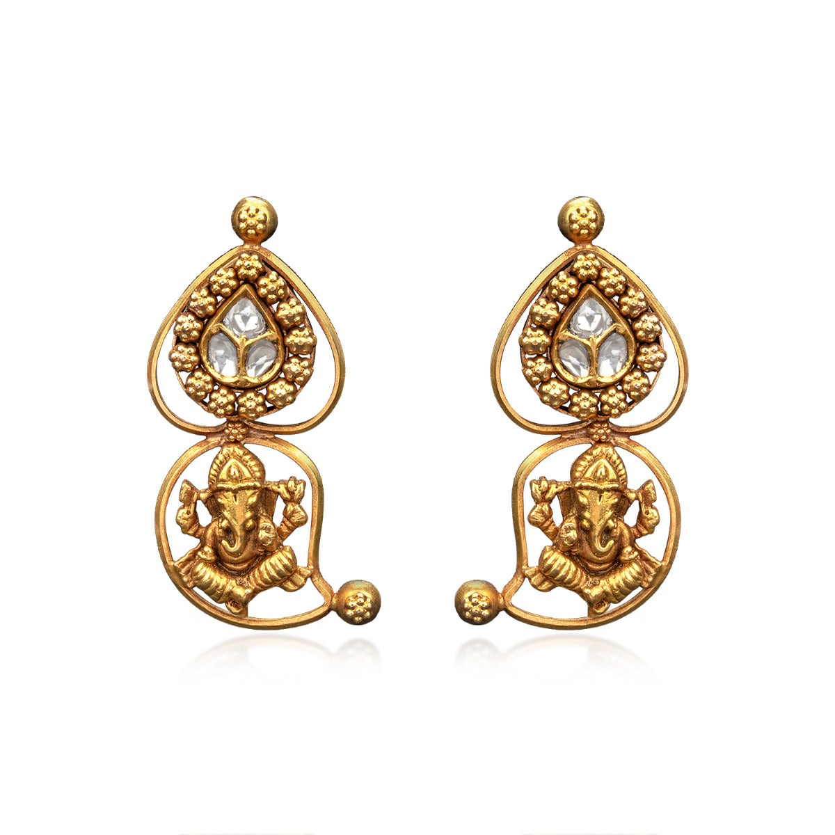 Ganeshji Temple Gold Earrings