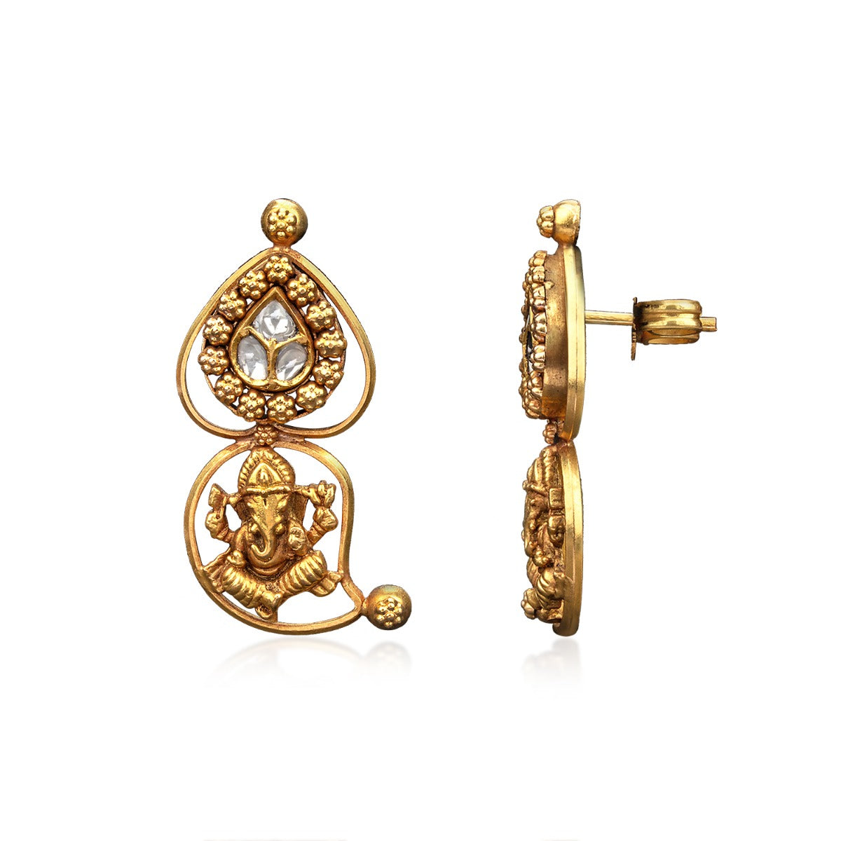 Ganeshji Temple Gold Earrings
