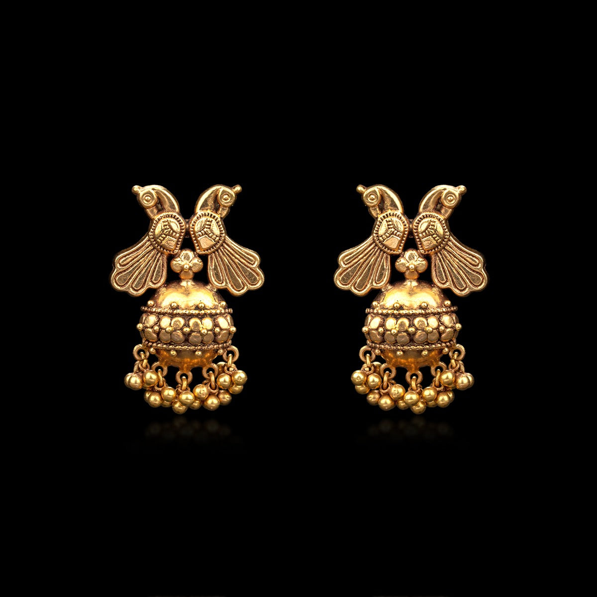 Peacock Duo Temple Gold Earrings