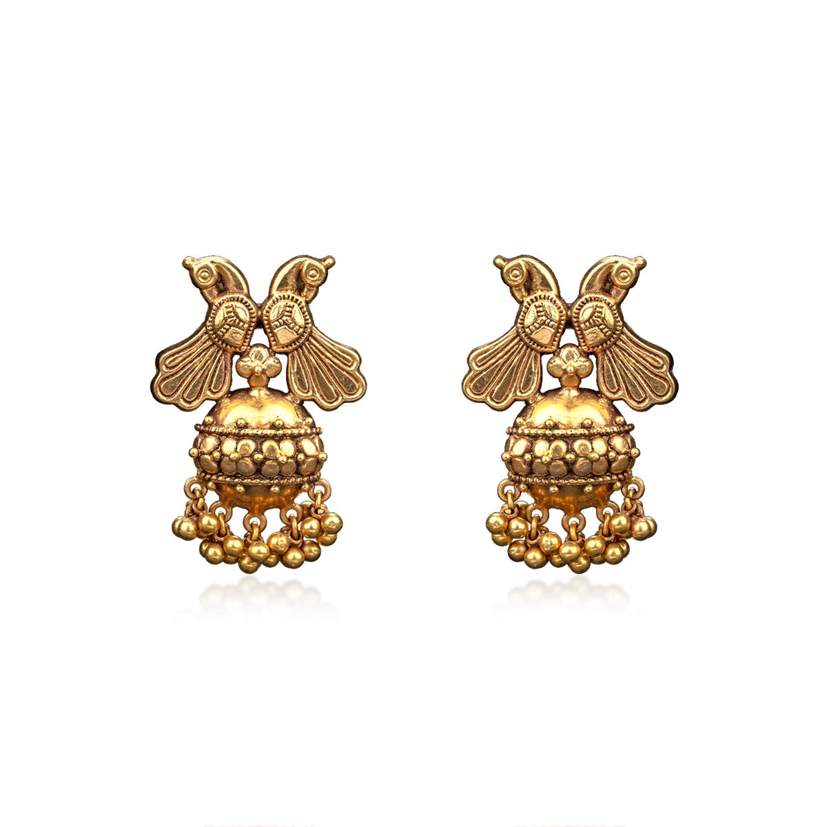 Peacock Duo Temple Gold Earrings