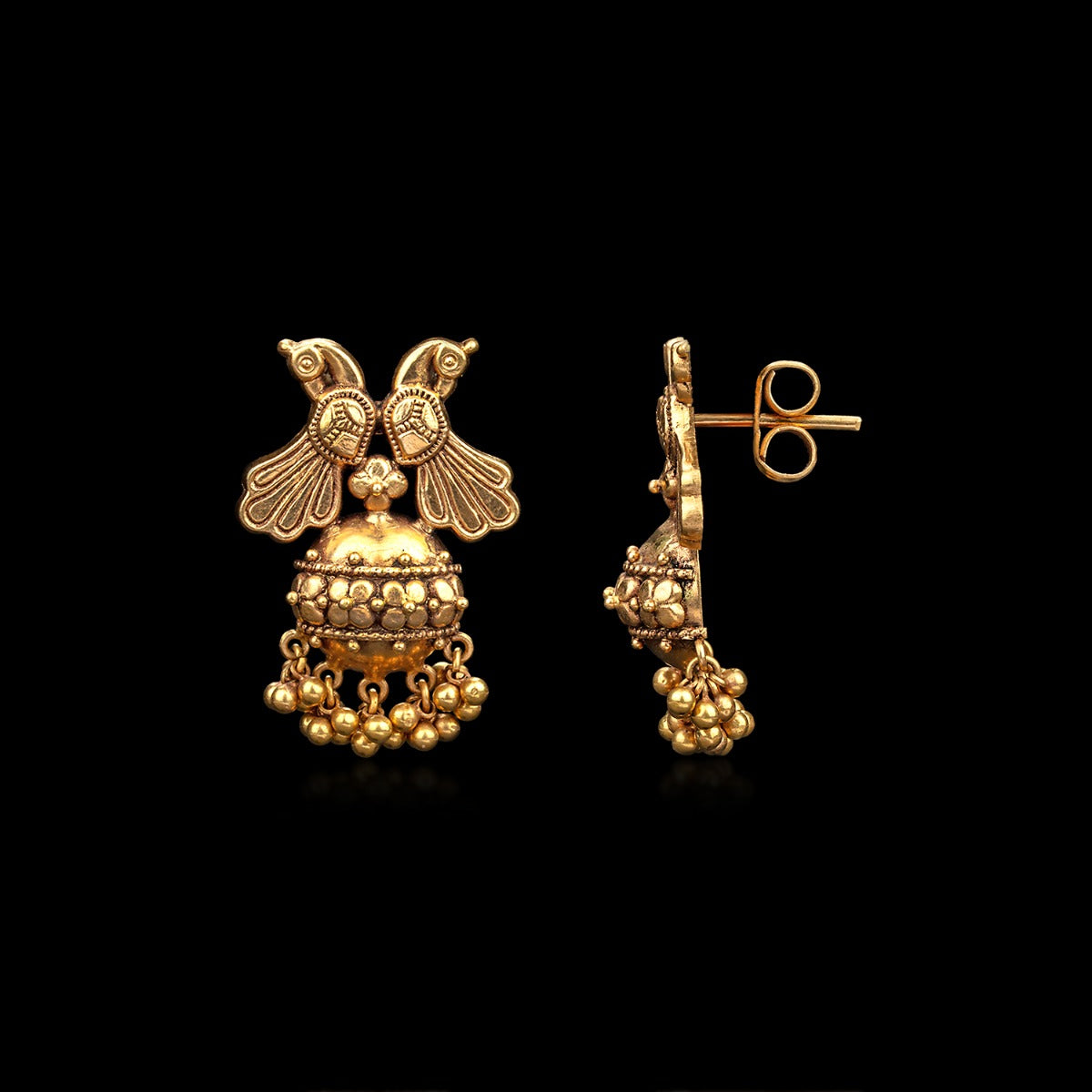 Peacock Duo Temple Gold Earrings