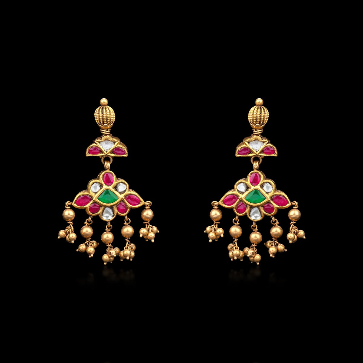 Multi Colour Stone Gold Earrings