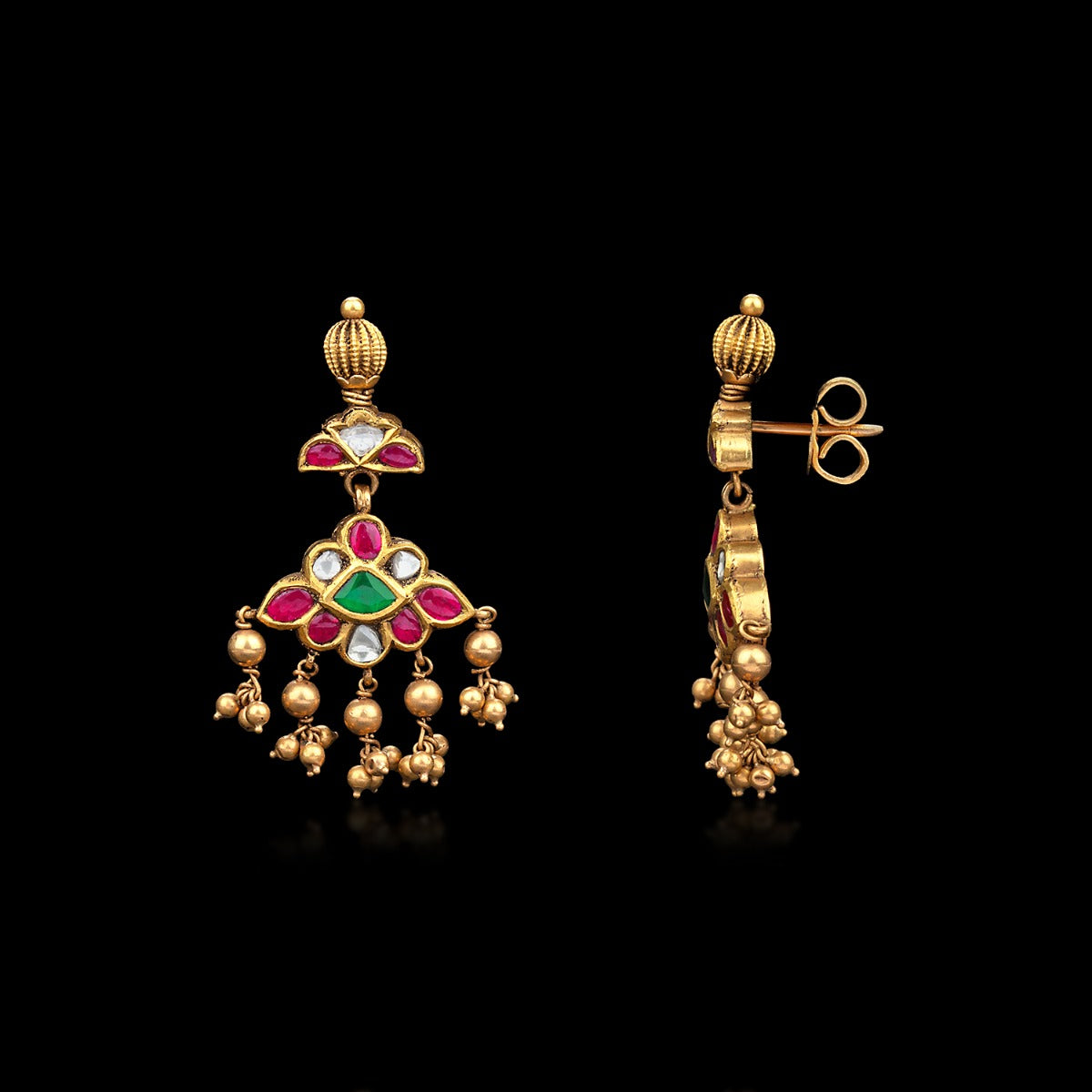 Multi Colour Stone Gold Earrings
