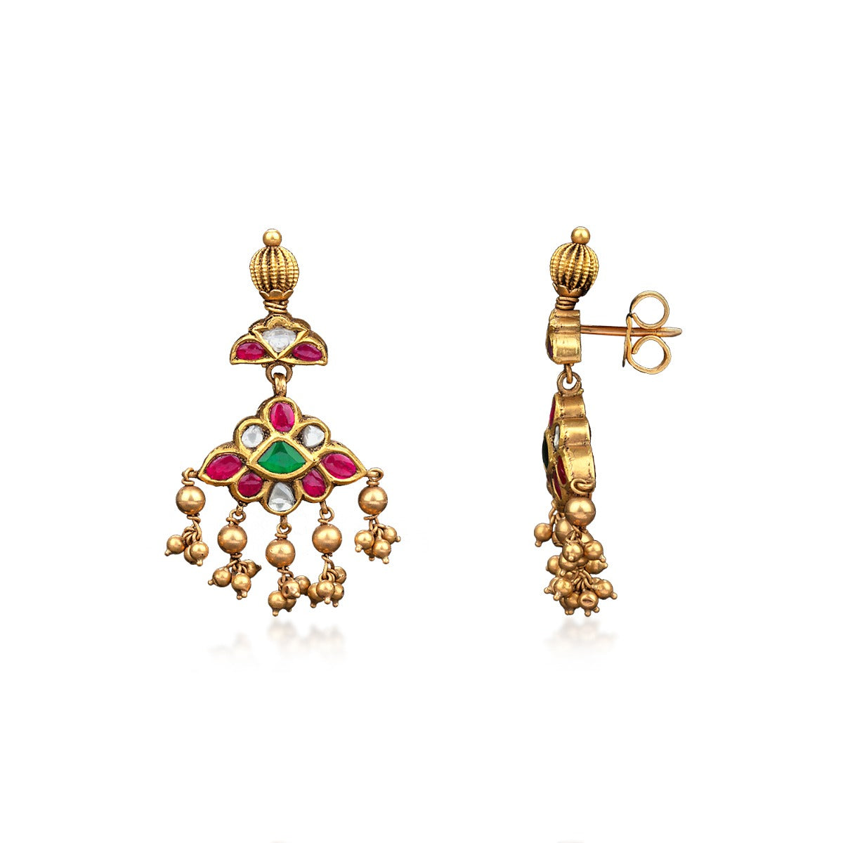 Multi Colour Stone Gold Earrings
