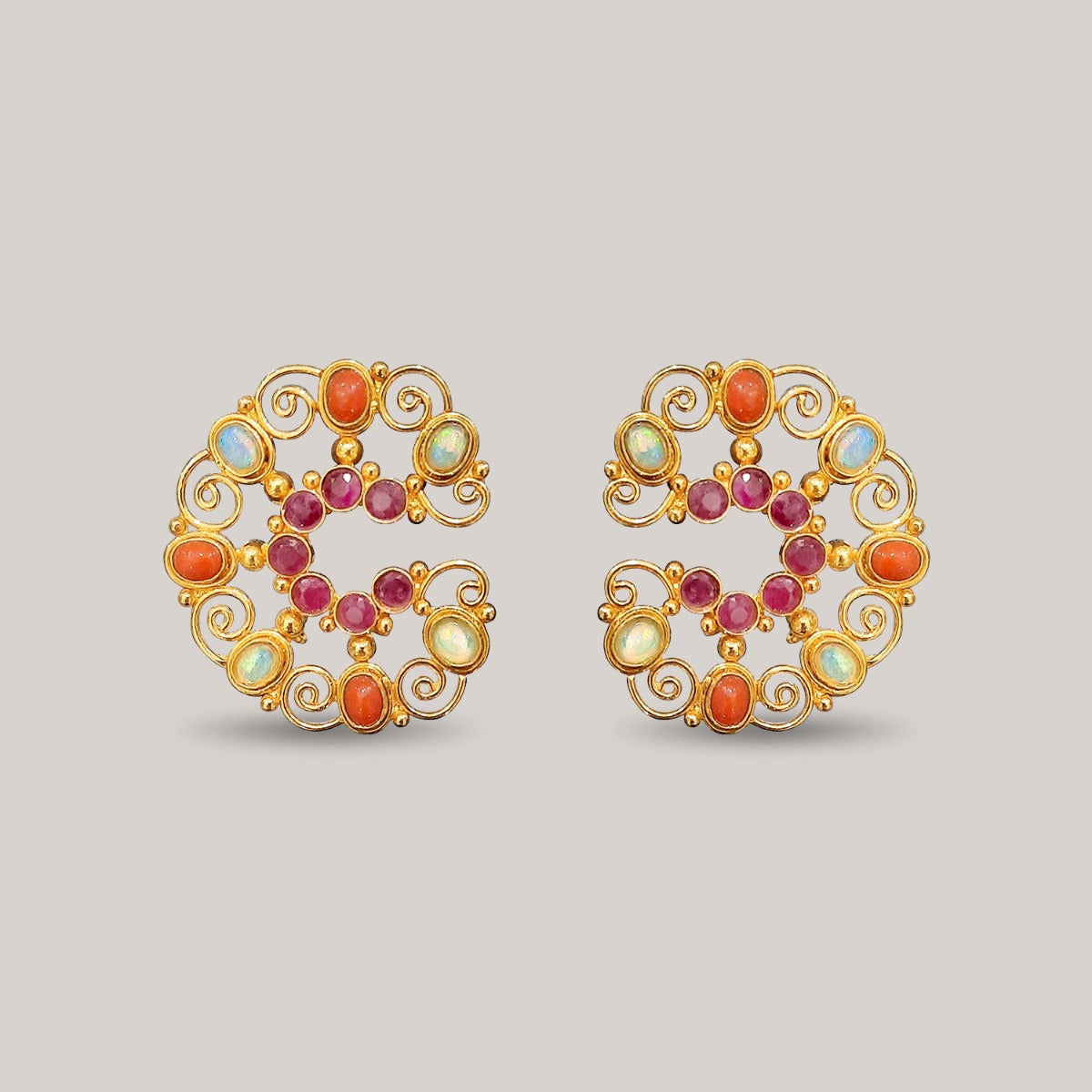 Twirly Gemstone Gold Earrings
