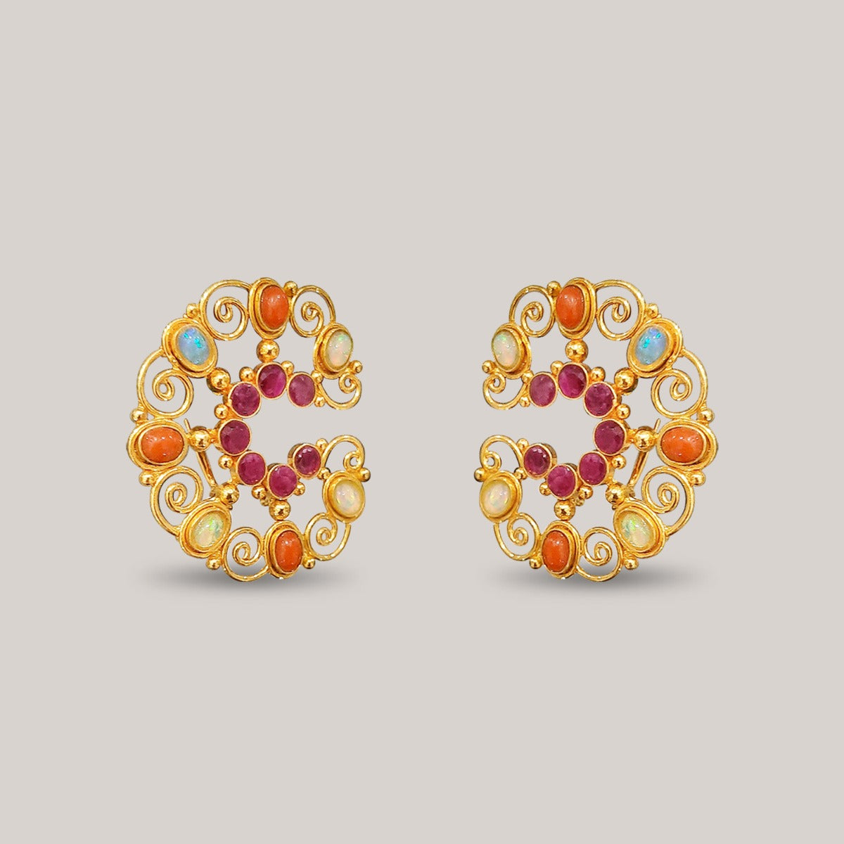 Twirly Gemstone Gold Earrings