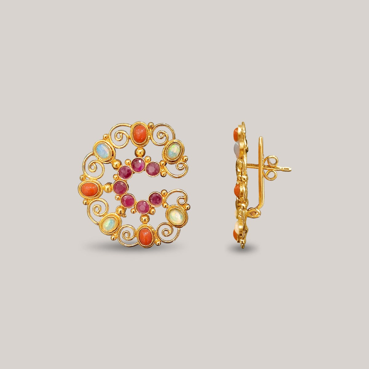 Twirly Gemstone Gold Earrings