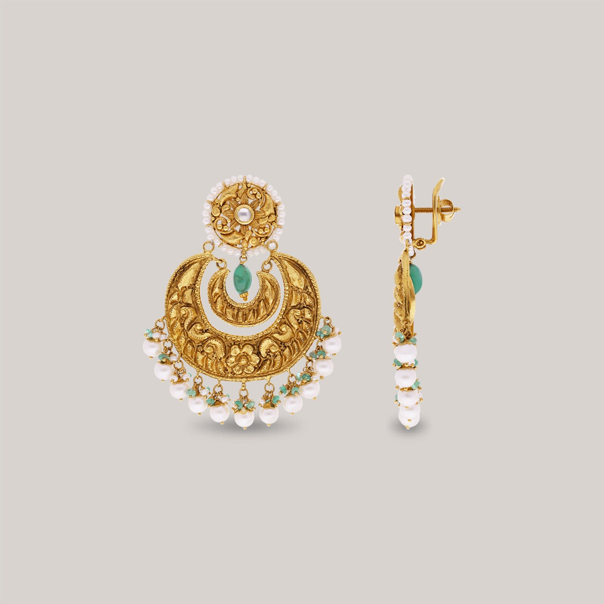 Scrollwork Crescent Gold Chandbali