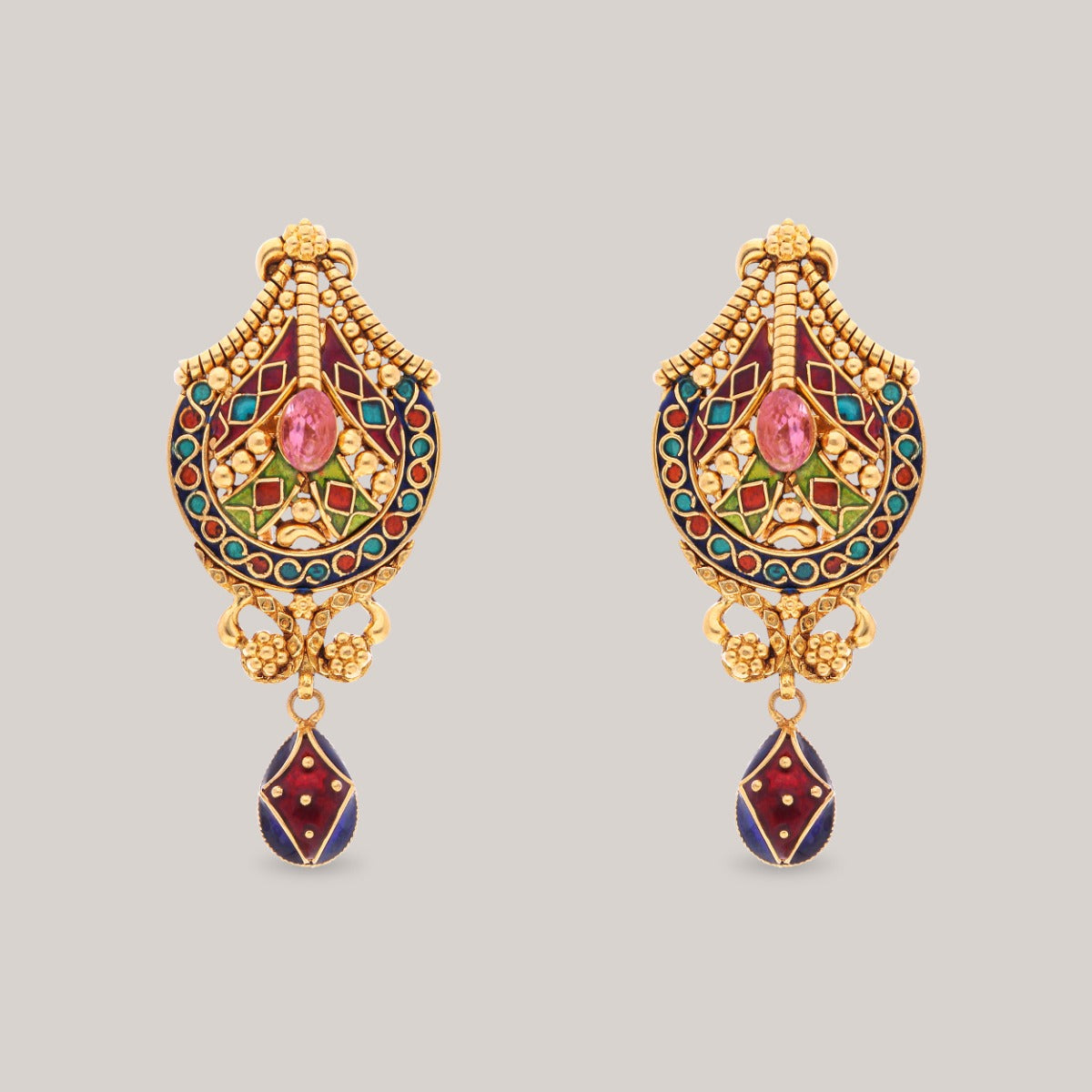Intricate Inlay Gold Earrings