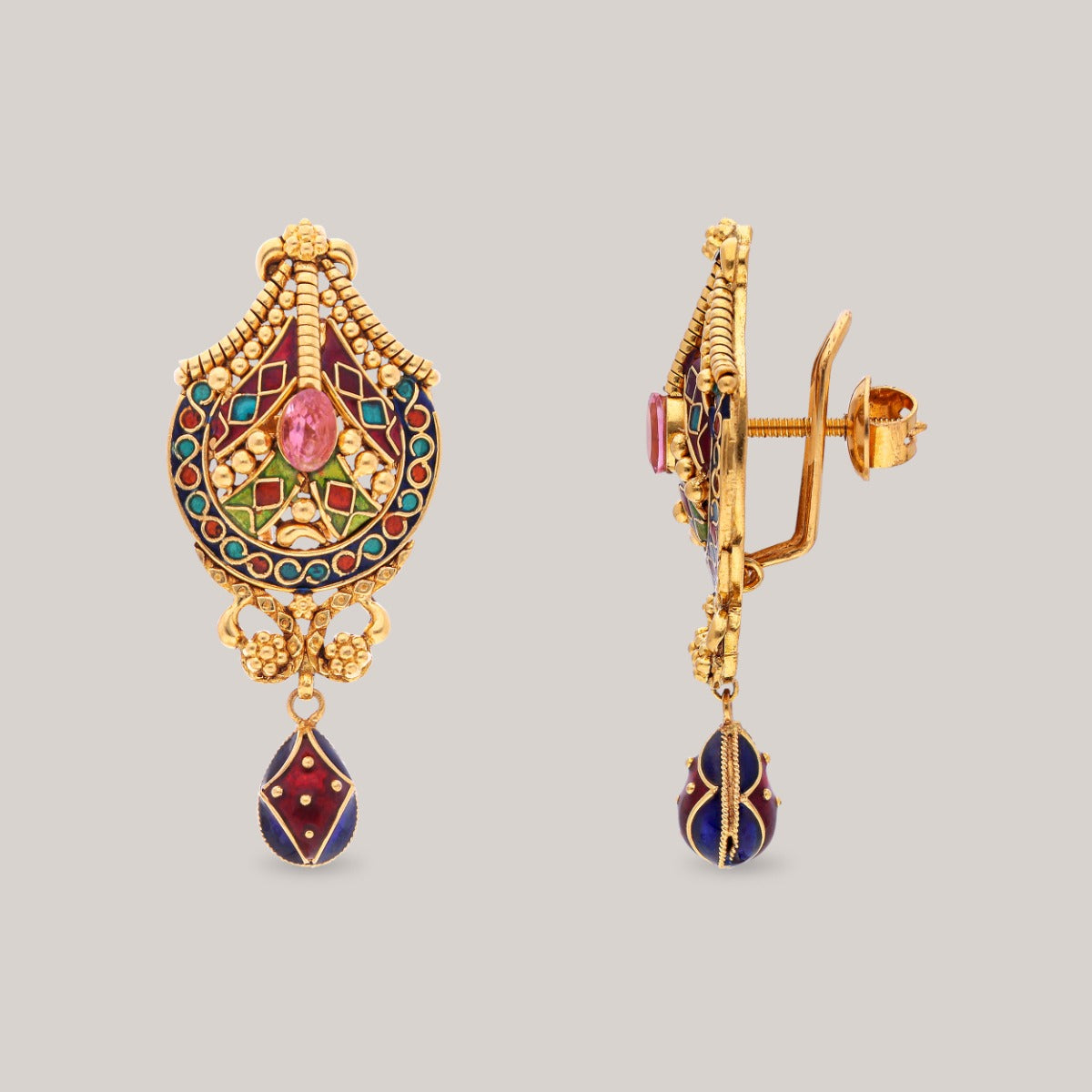 Intricate Inlay Gold Earrings