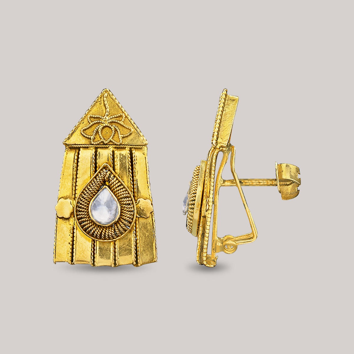 Temple Dew Drop Gold Earrings