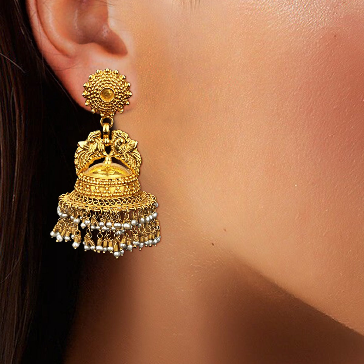 Sun Motif Traditional Gold Jhumka