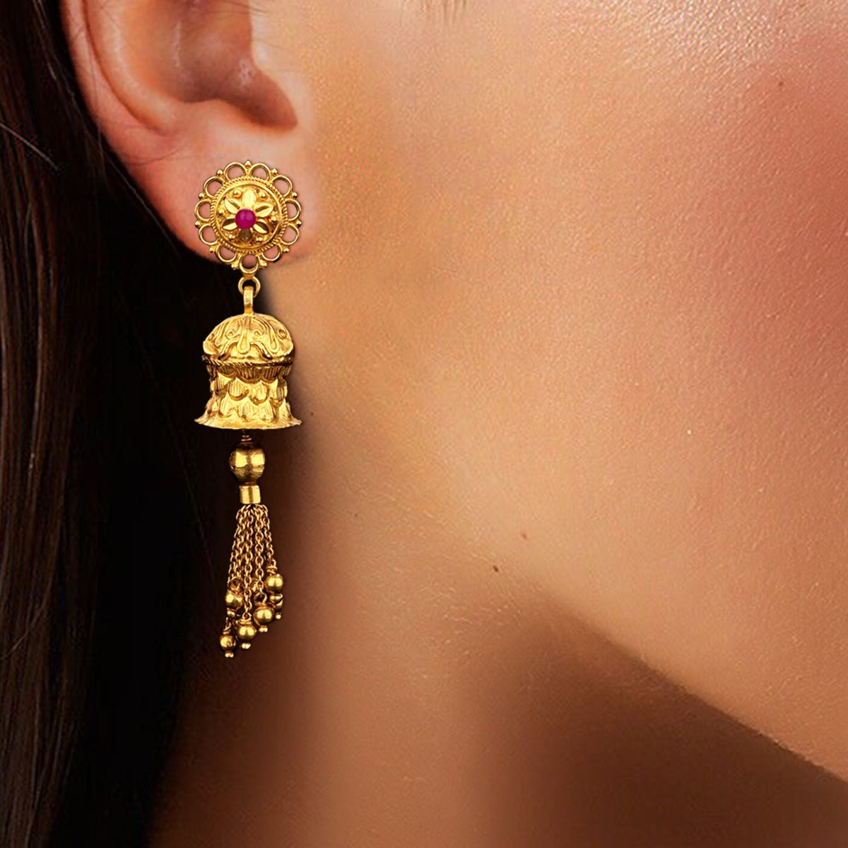Temple Bell Gold Earrings