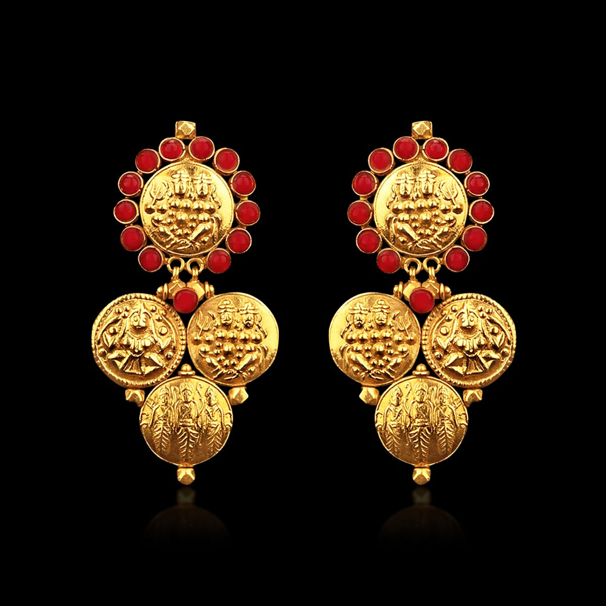 Round Embossed Gold Earrings