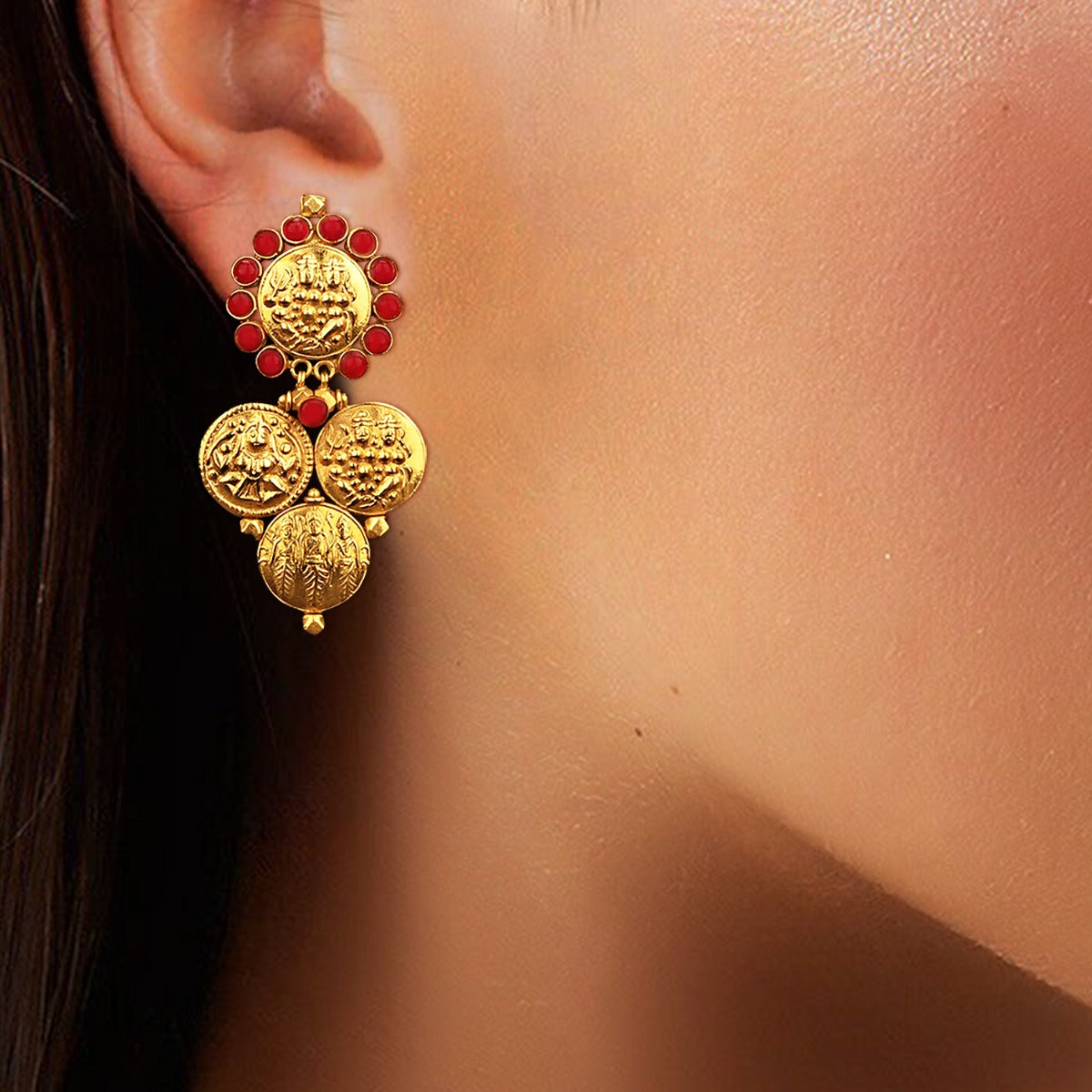 Round Embossed Gold Earrings