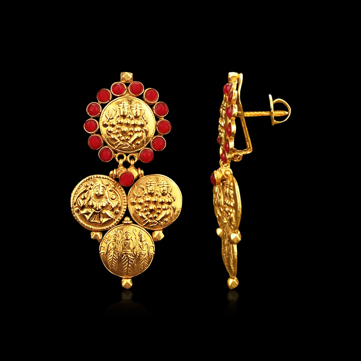 Round Embossed Gold Earrings