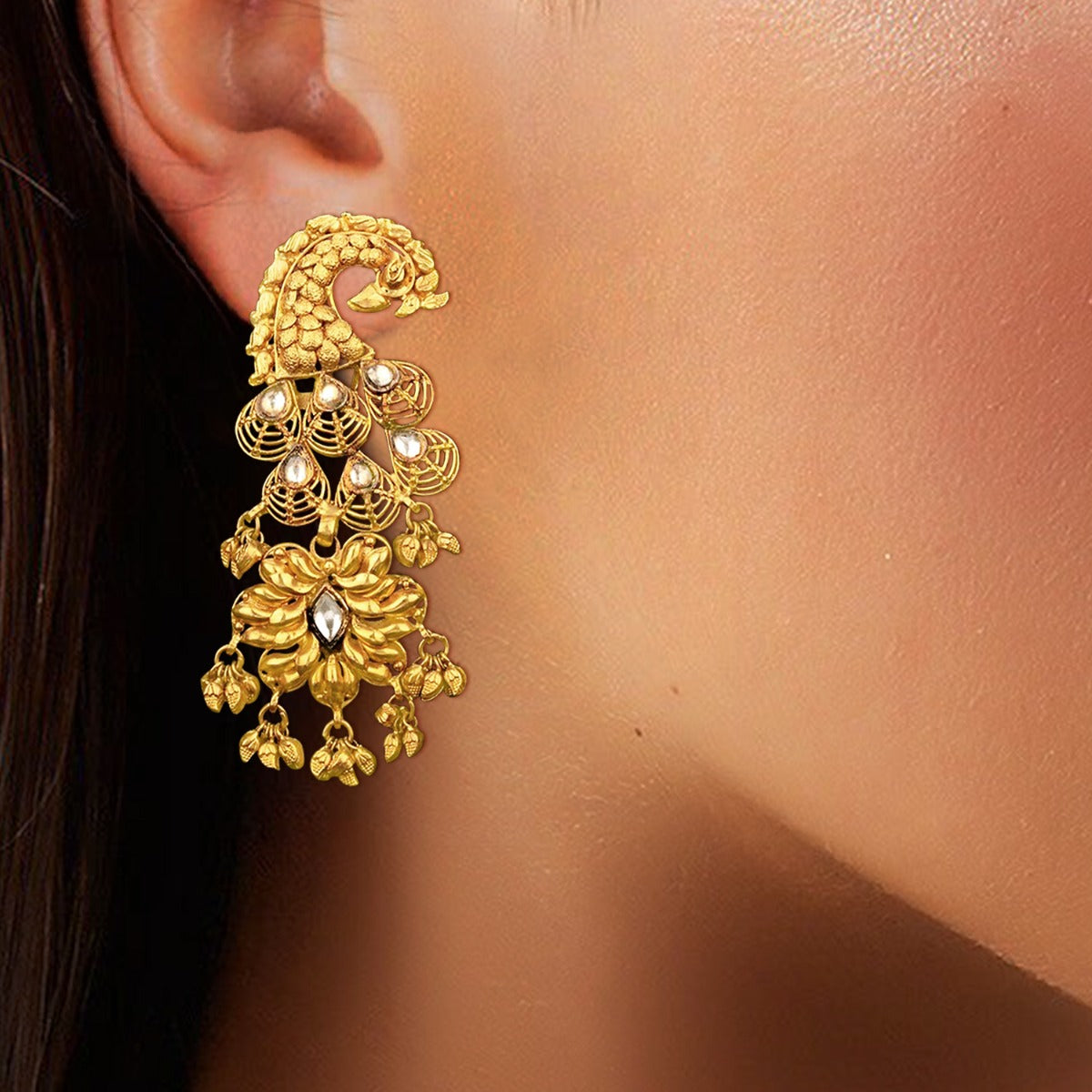 Peacock Feather Gold Earrings