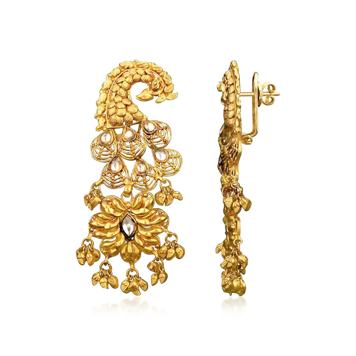 Peacock Feather Gold Earrings