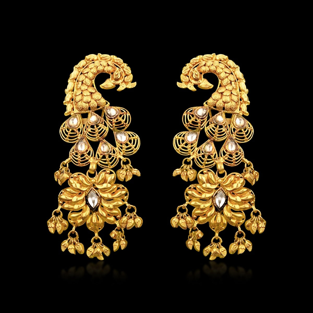 Peacock Feather Gold Earrings