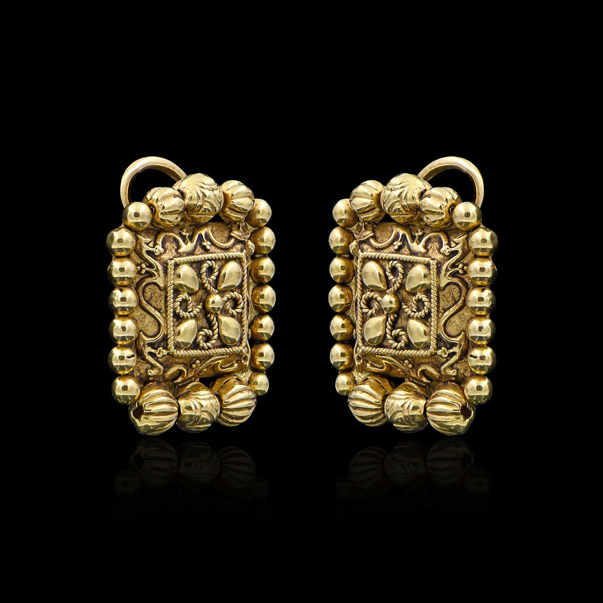 Square Beaded Gold Earrings