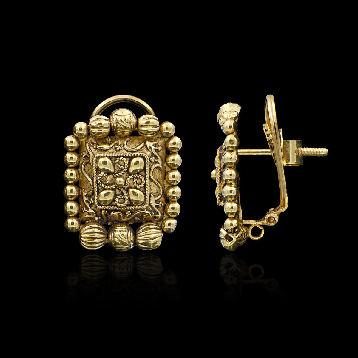 Square Beaded Gold Earrings