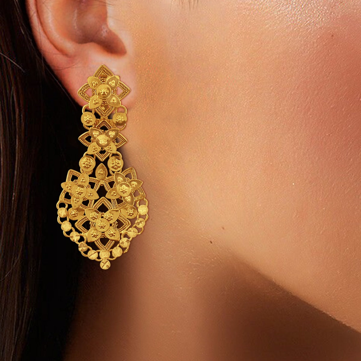 Formal Cutwork Gold Earrings