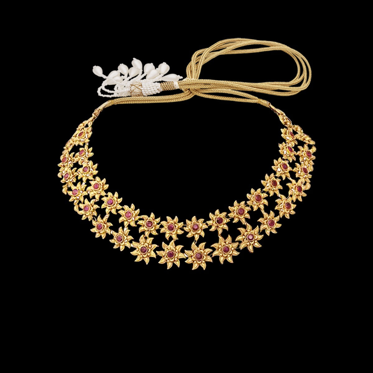 2 Line Floweret Cluster Gold Necklace