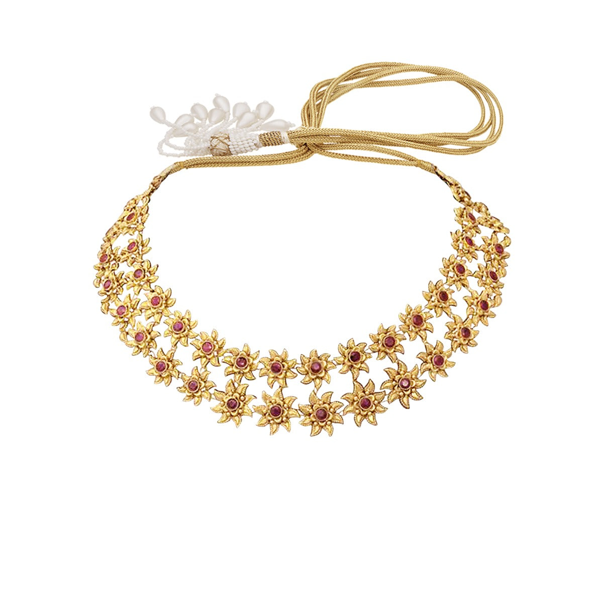 2 Line Floweret Cluster Gold Necklace