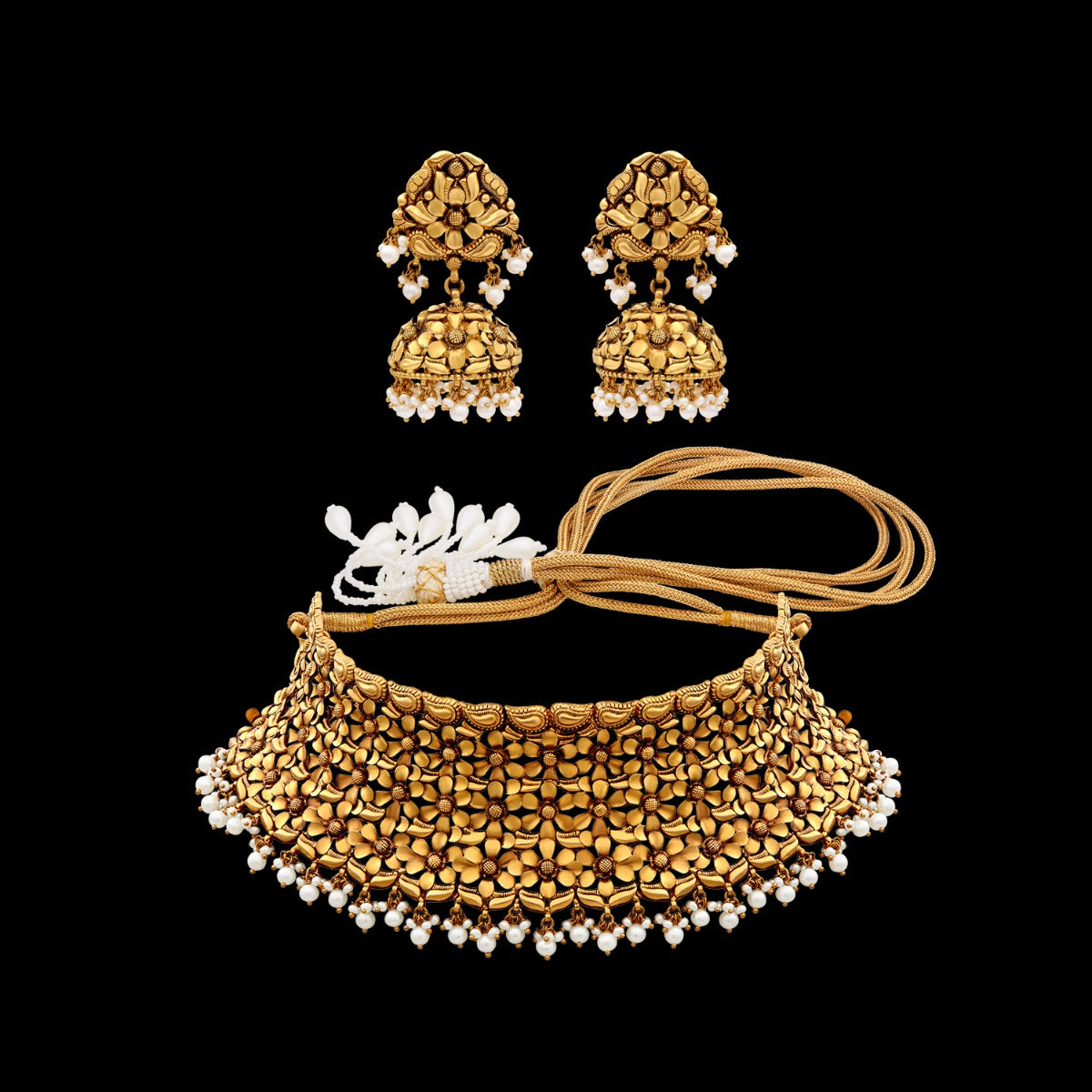 Brown Outlined Gold Choker Set