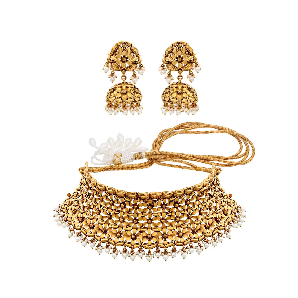 Brown Outlined Gold Choker Set