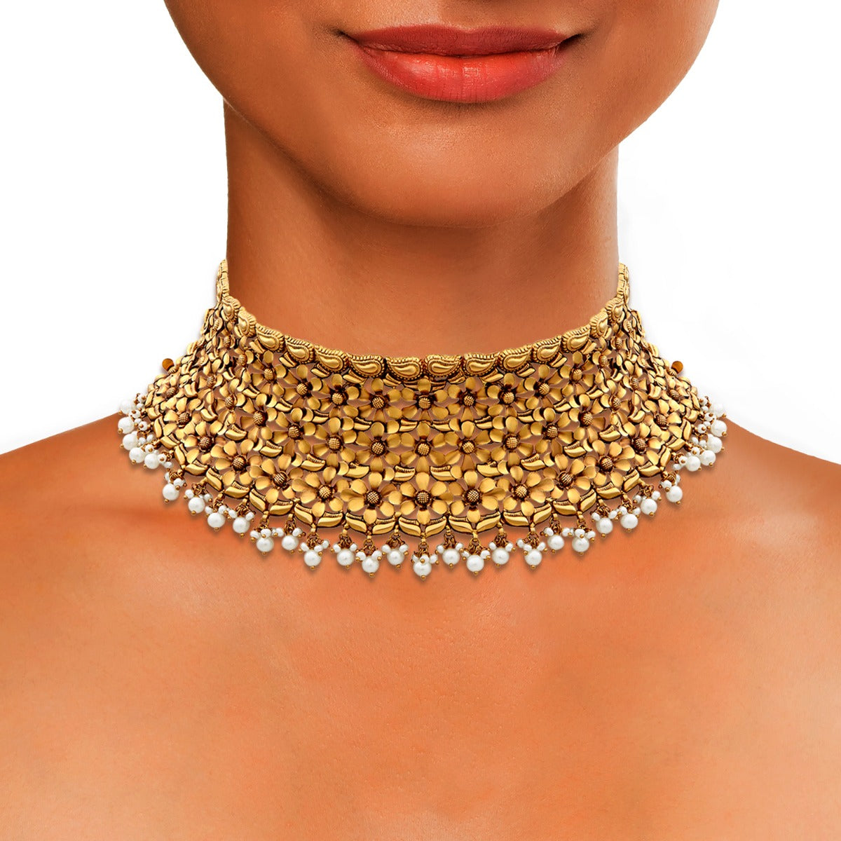 Brown Outlined Gold Choker Set
