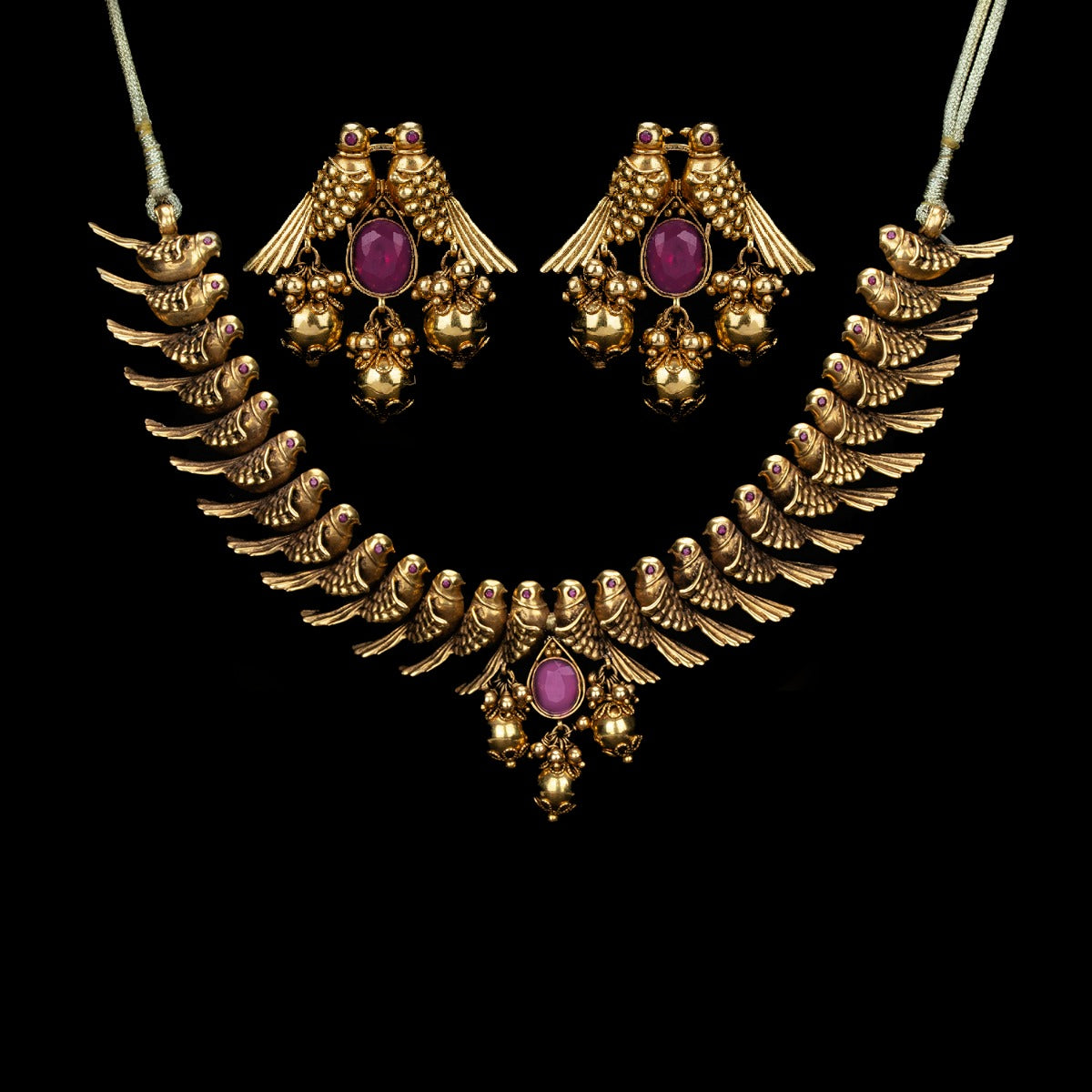 Bird Eyed Rustic Gold Necklace Set