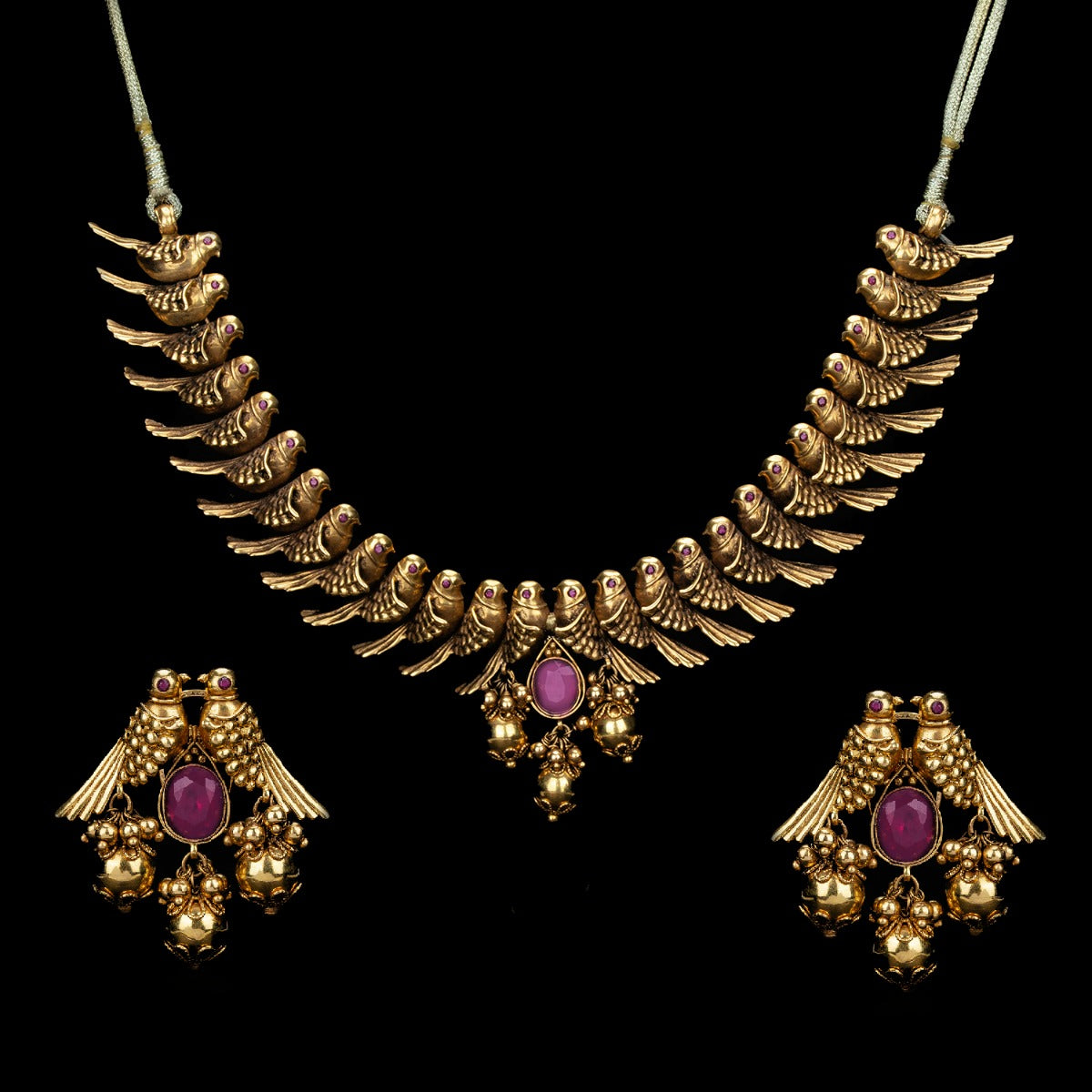 Bird Eyed Rustic Gold Necklace Set