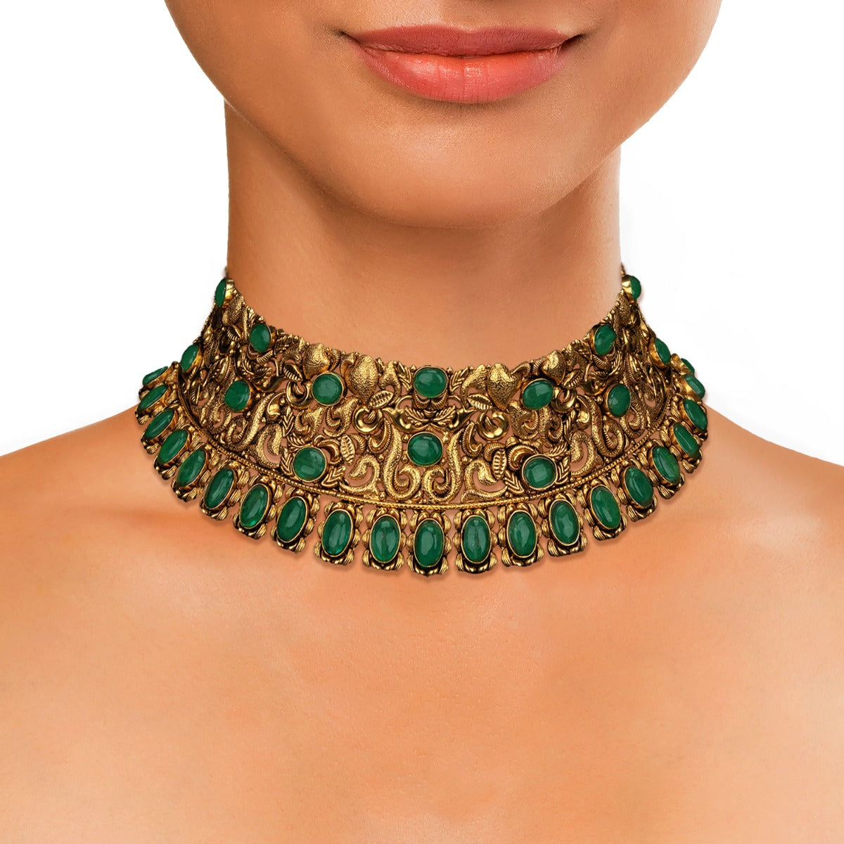 Green Studs Gold Choker