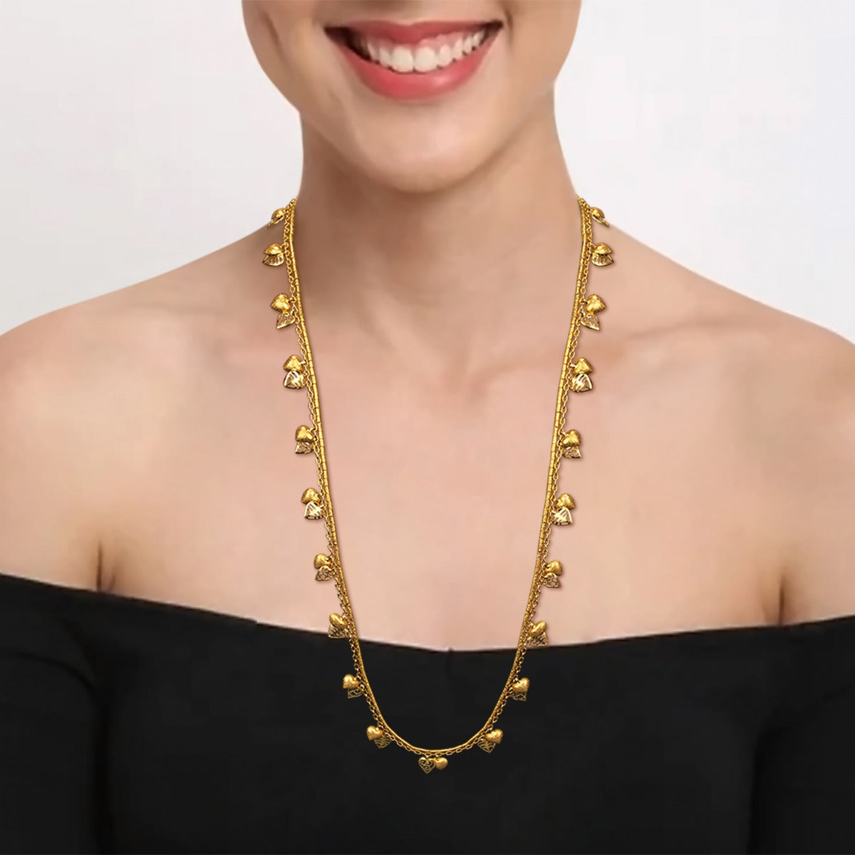 Hearts Long Gold Necklace