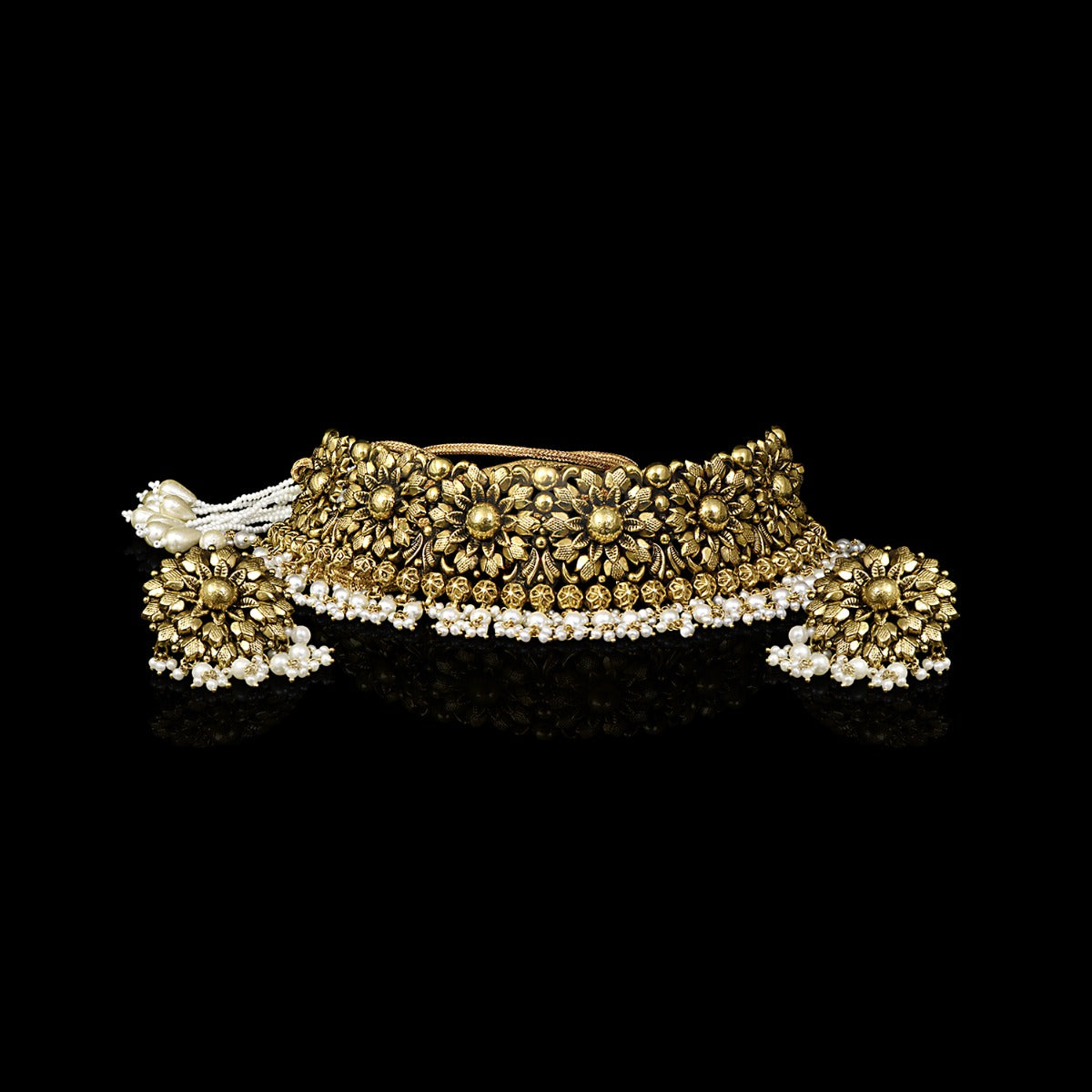 Flora Pattern Gold Choker Set