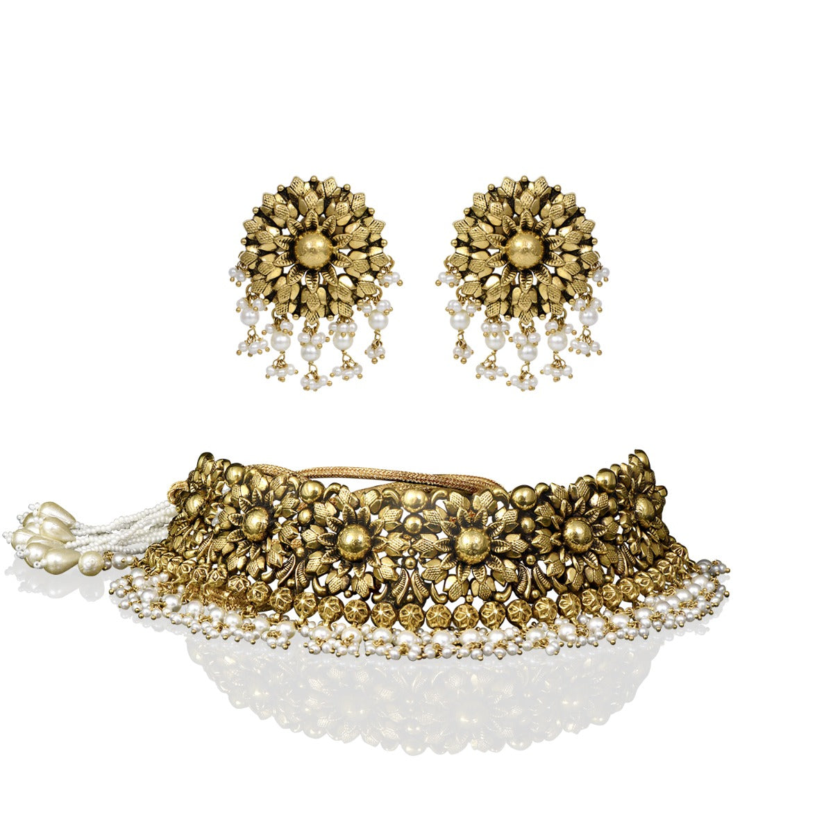 Flora Pattern Gold Choker Set