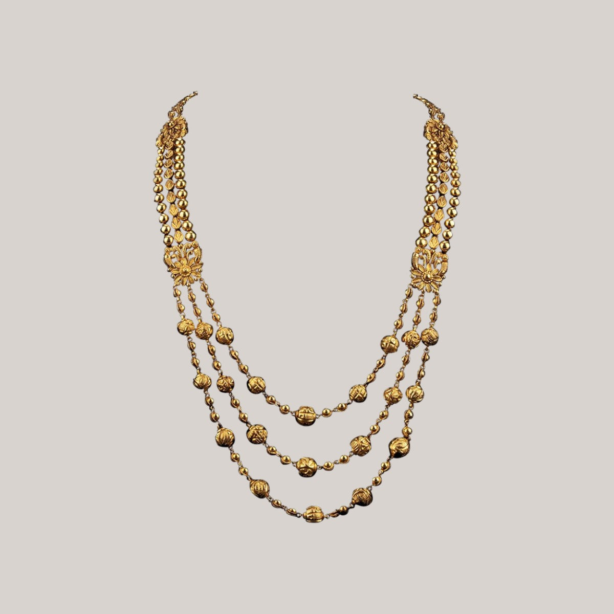 Tri-Layered Gold Long Necklace