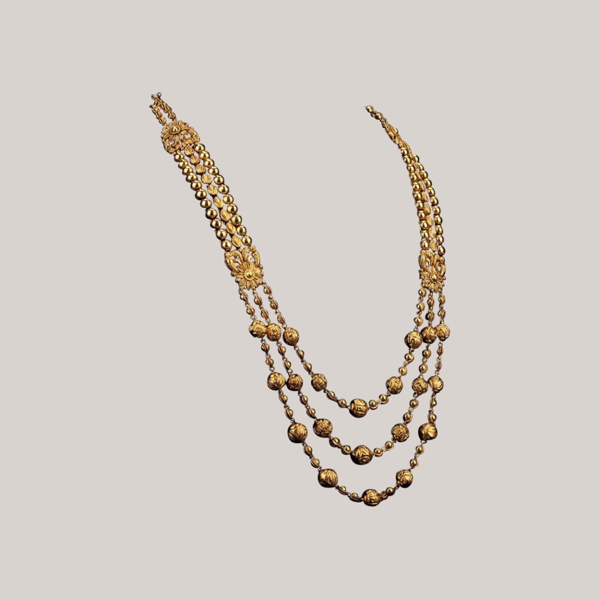 Tri-Layered Gold Long Necklace