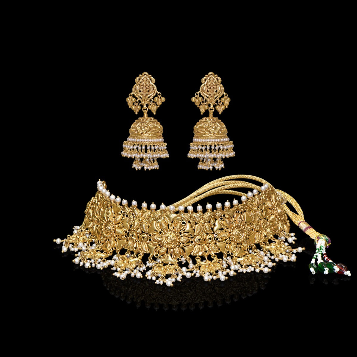 Thalaivi Gold Choker and Jhumka Set